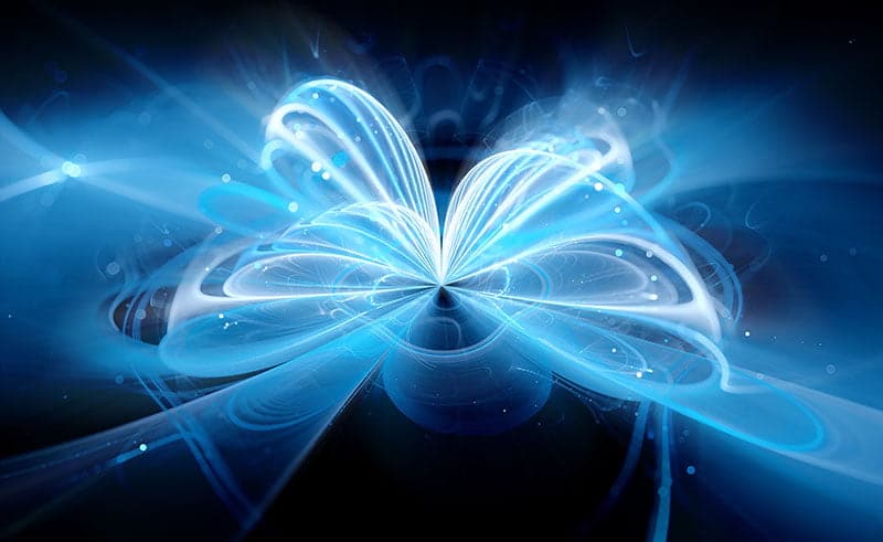 Blue glowing quantum illustration, computer generated abstract background, 3D rendering