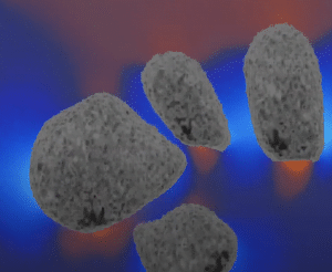 A frame from a visualization of carbon-dioxide bubbles forming in a chemical looping reactor.