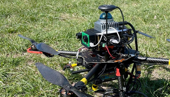 The Robotics88 drone is a custom-designed quadcopter outfitted with multiple sensors to image the forest floor under the tree canopy.