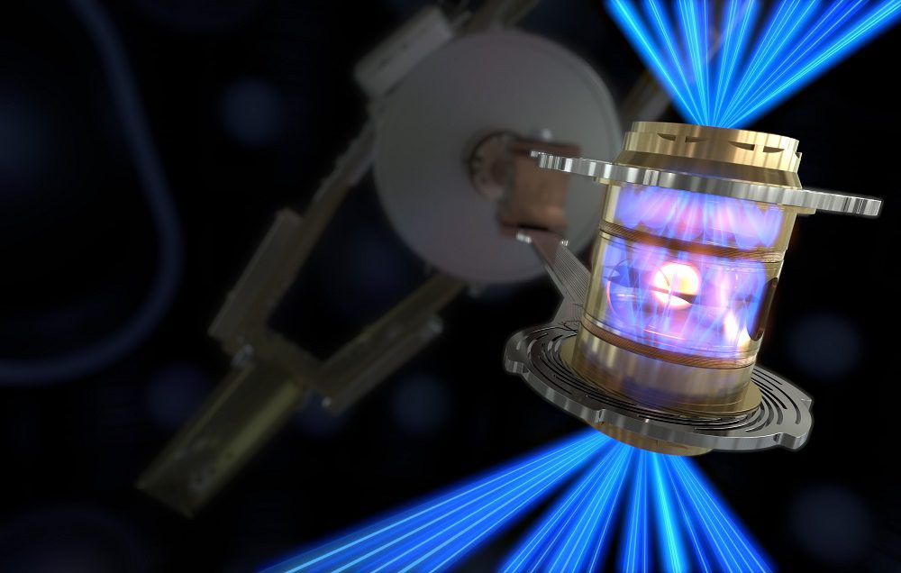 A render of lasers hitting the target.