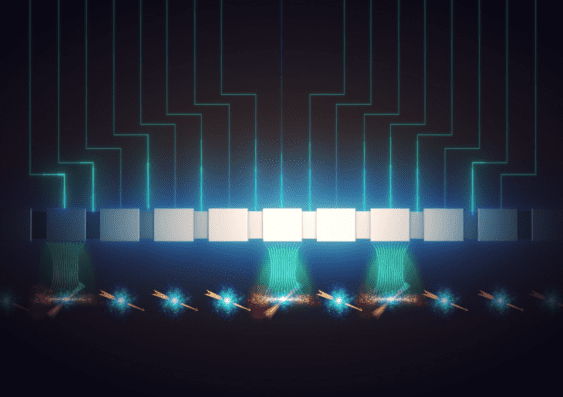 Illustration showing how multiple qubits might be controlled using the new ‘intrinsic spin-orbit EDSR’ process.
