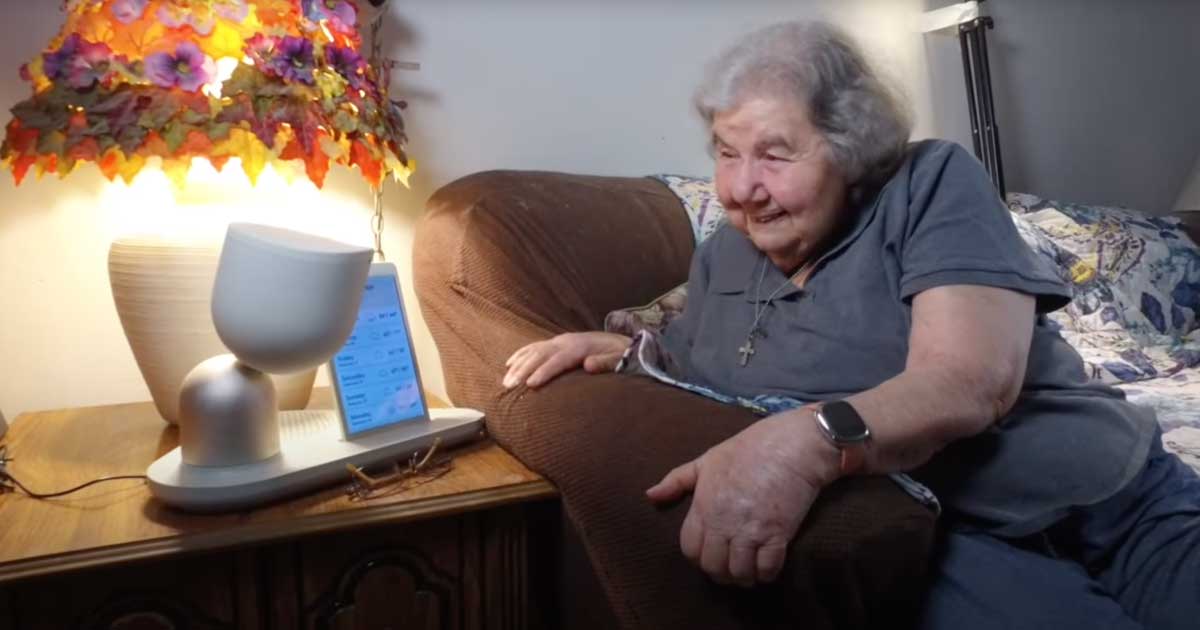 senior woman and robot