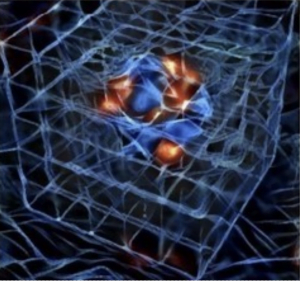 Artists impression of a nucleus in a lattice QCD calculation