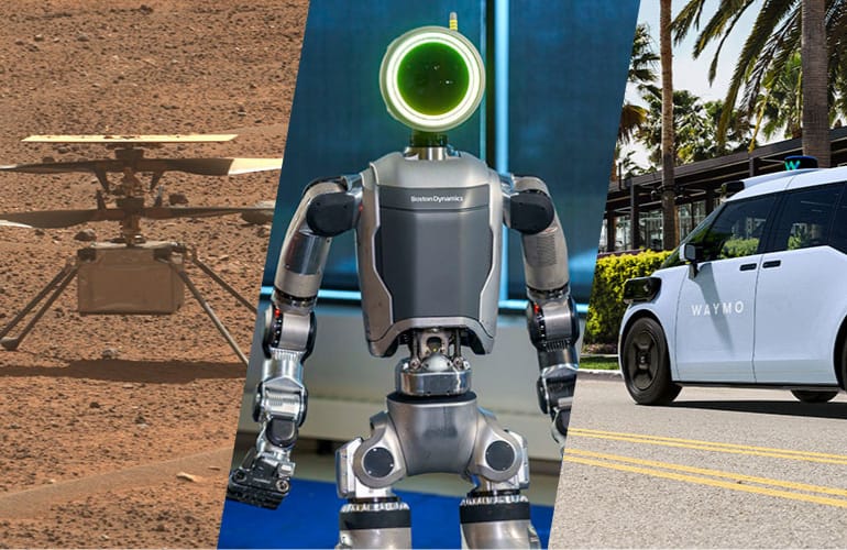 | PACE Engineering Recruiters From left to right NASAs Ingenuity Helicopter Boston Dynamics Atlas humanoid and Waymos latest autonomous vehicle